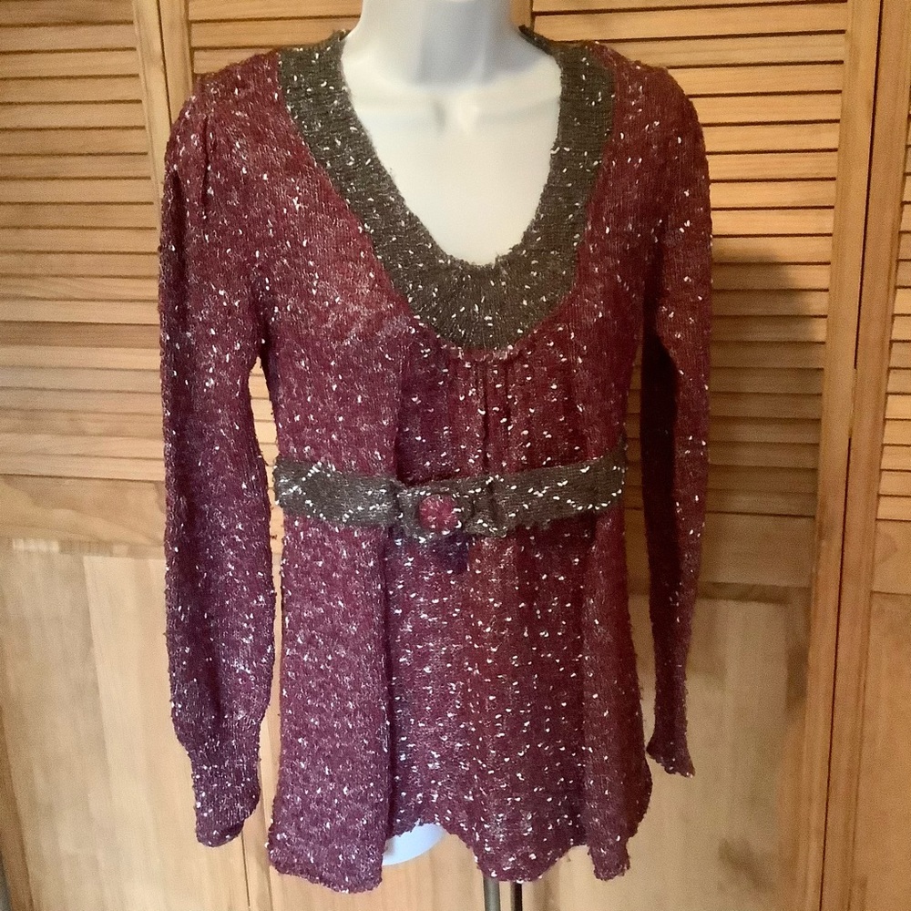 BKE nubby long sleeve vee neck 2 tone knit Sweater top JR L wms M